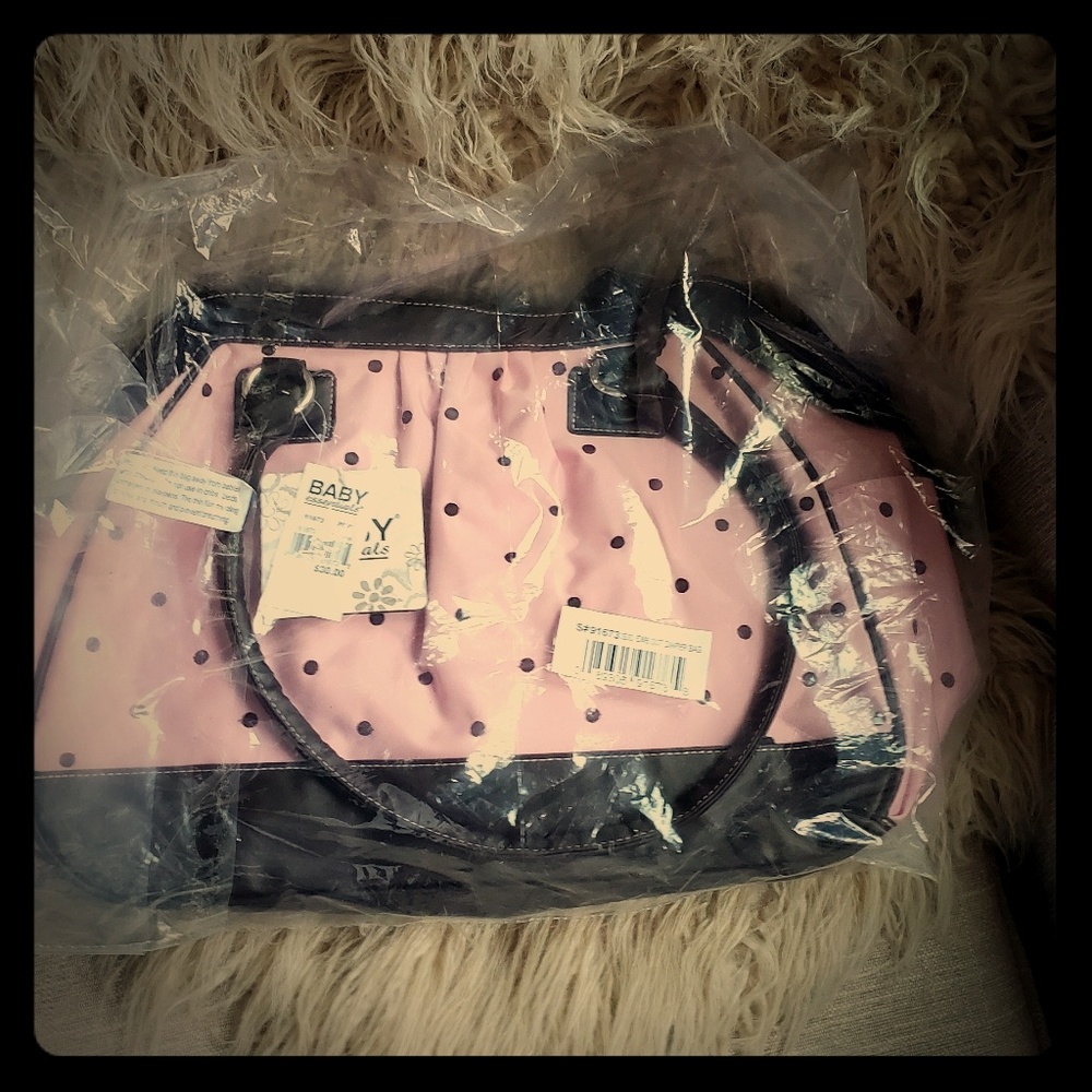 NEW pink & black polka dot diaper bag